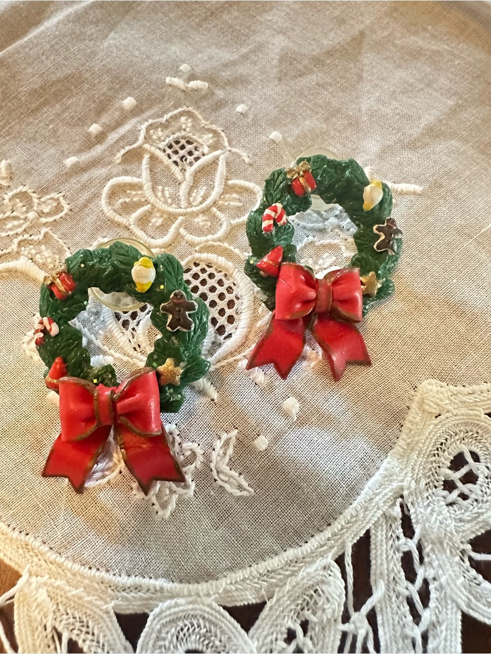 Vintage Handmade Christmas Wreath Post Earrings Holiday Jewelry